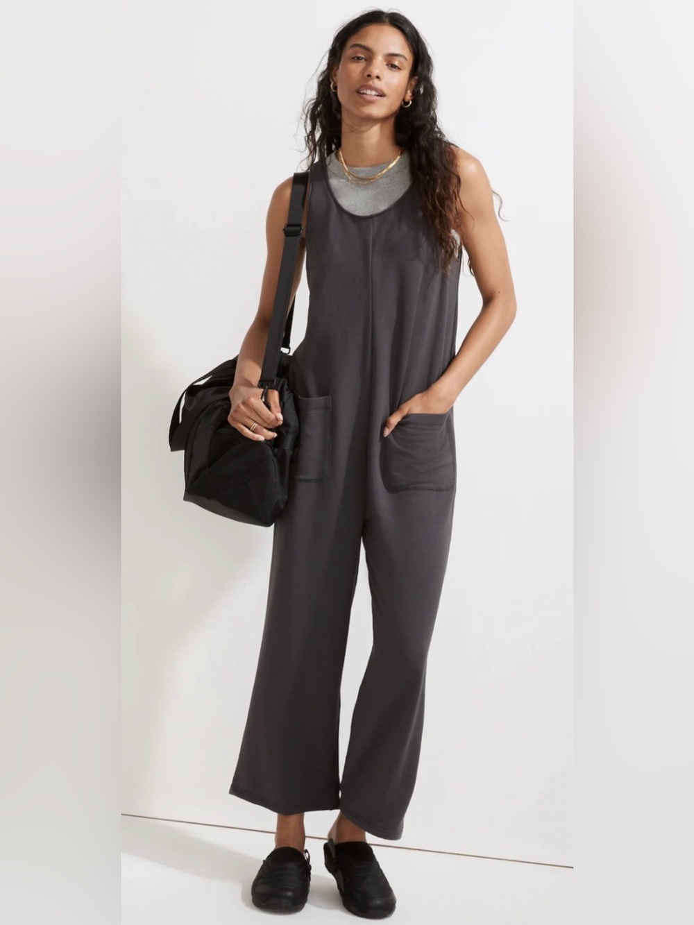 Madewell Superbrushed Pull-On Jumpsuit in Black Coal Women’s Size Small